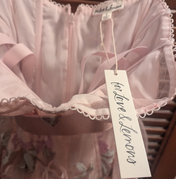 For Love & Lemons Emmeline Embroidery Midi Strapless Pink Floral Dress Sz S Nwt - Picture 6 of 7